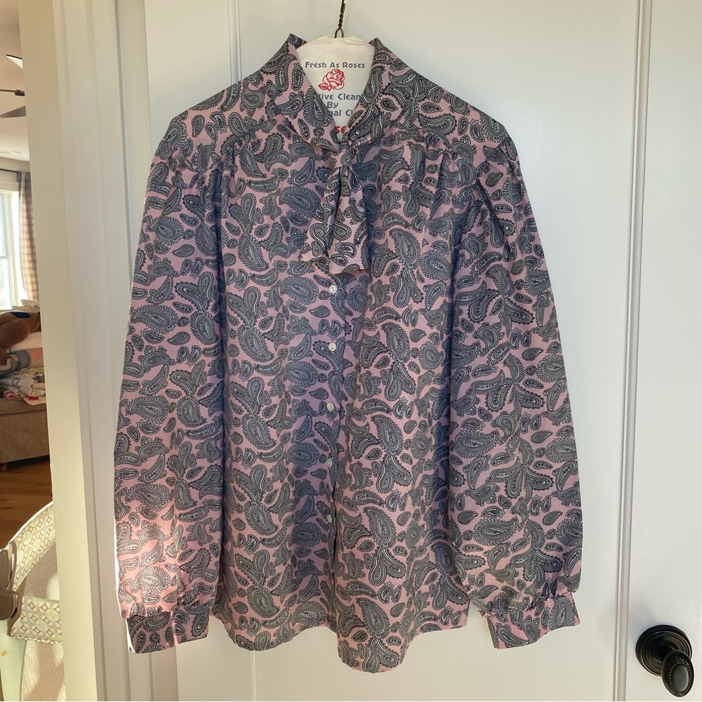 Pink and Blue Vintage Judy Bond Paisley Secretary Blouse